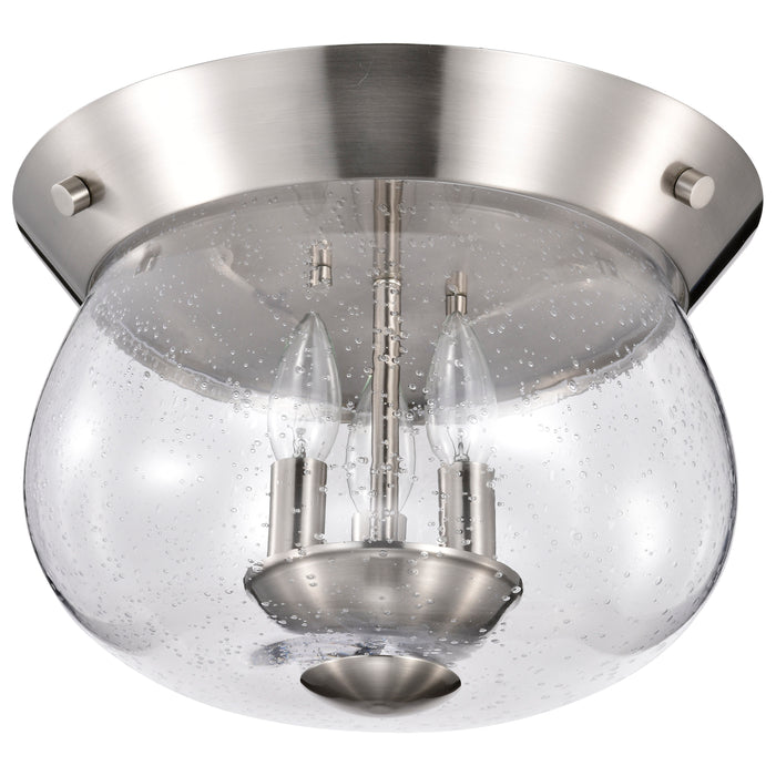 SATCO/NUVO Boliver 3 Light Flush Mount Brushed Nickel Finish Clear Seeded Glass (60-7808)