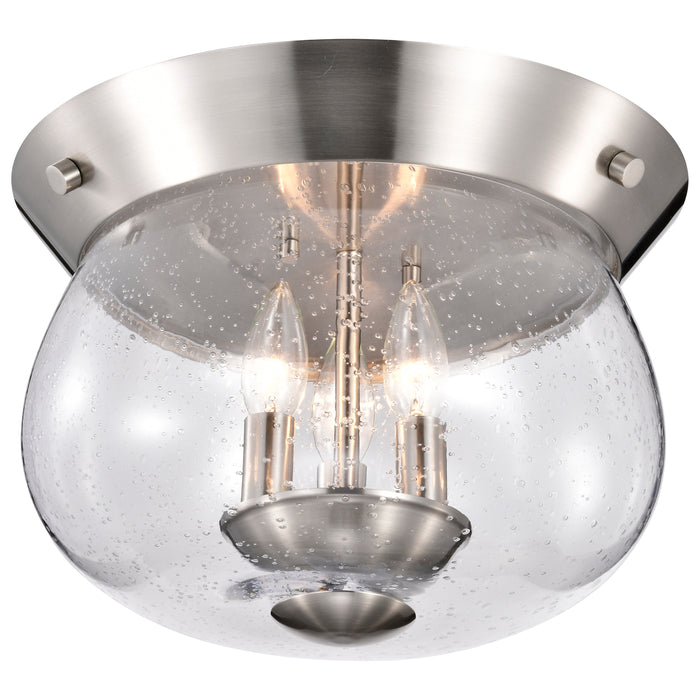 SATCO/NUVO Boliver 3 Light Flush Mount Brushed Nickel Finish Clear Seeded Glass (60-7808)