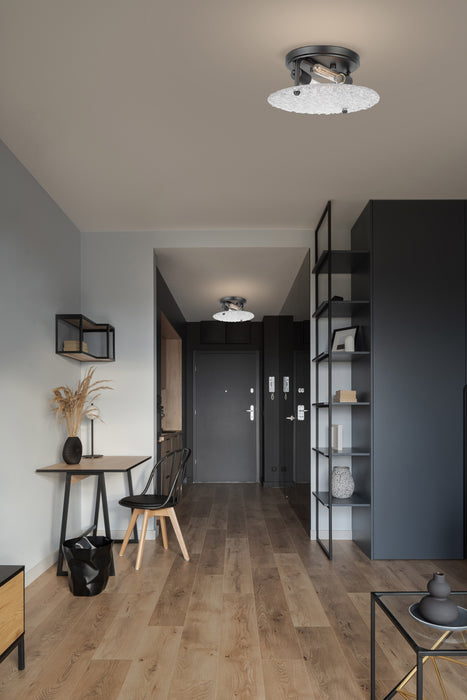 SATCO/NUVO Glacier 2 Light Large Flush Mount Medium Base 60W Matte Black Ice Glass (60-7810)