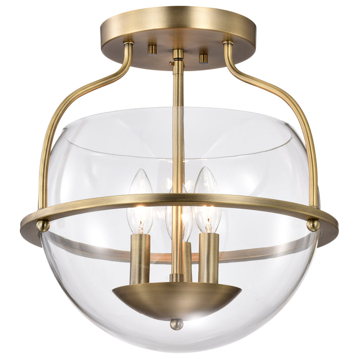 SATCO/NUVO Amado 3 Light Semi Flush Mount Vintage Brass Finish Clear Glass (60-7821)