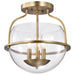 SATCO/NUVO Amado 3 Light Semi Flush Mount Vintage Brass Finish Clear Glass (60-7821)