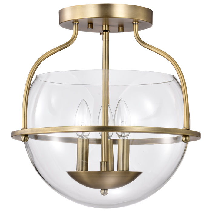 SATCO/NUVO Amado 3 Light Semi Flush Mount Vintage Brass Finish Clear Glass (60-7821)