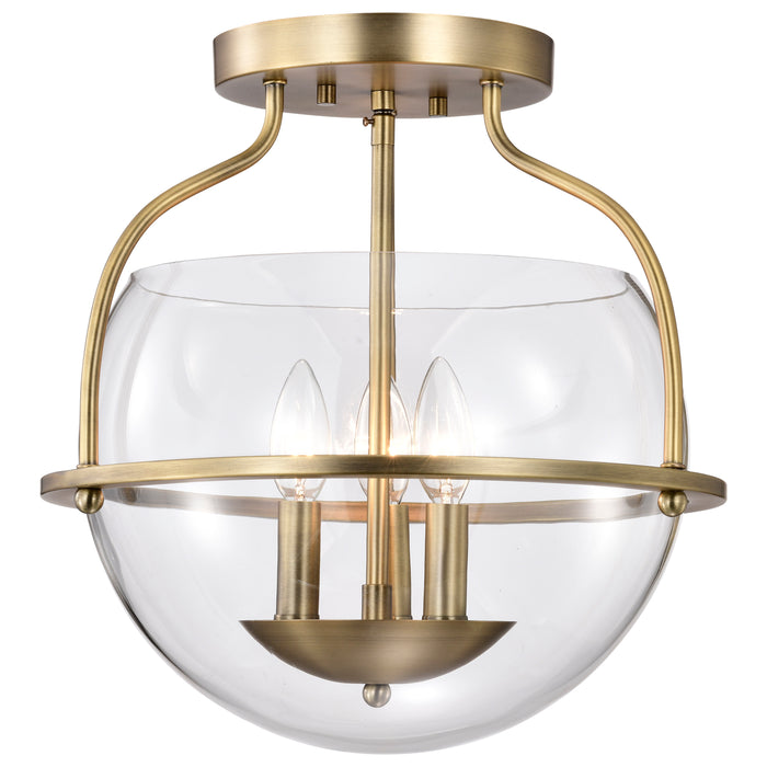 SATCO/NUVO Amado 3 Light Semi Flush Mount Vintage Brass Finish Clear Glass (60-7821)