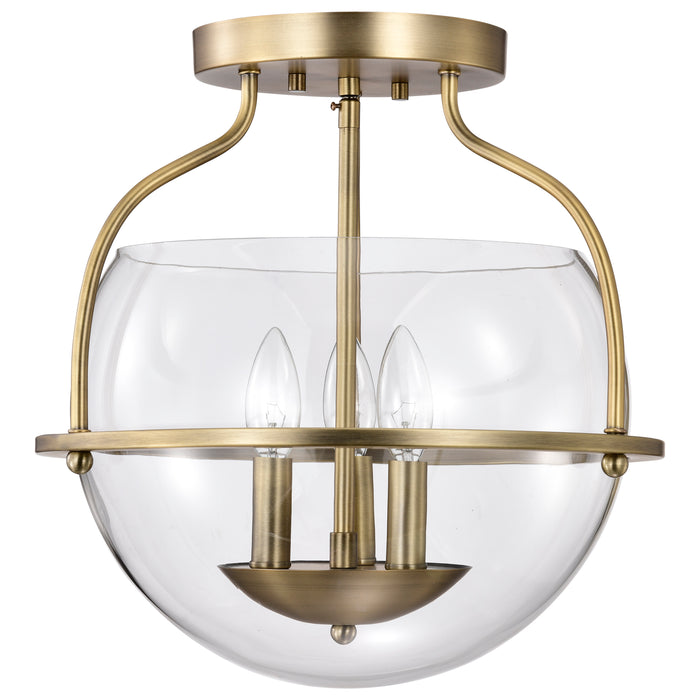 SATCO/NUVO Amado 3 Light Semi Flush Mount Vintage Brass Finish Clear Glass (60-7821)