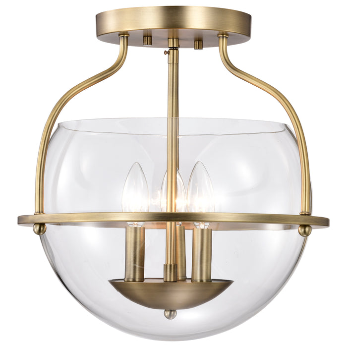 SATCO/NUVO Amado 3 Light Semi Flush Mount Vintage Brass Finish Clear Glass (60-7821)