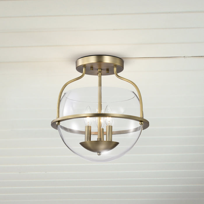 SATCO/NUVO Amado 3 Light Semi Flush Mount Vintage Brass Finish Clear Glass (60-7821)