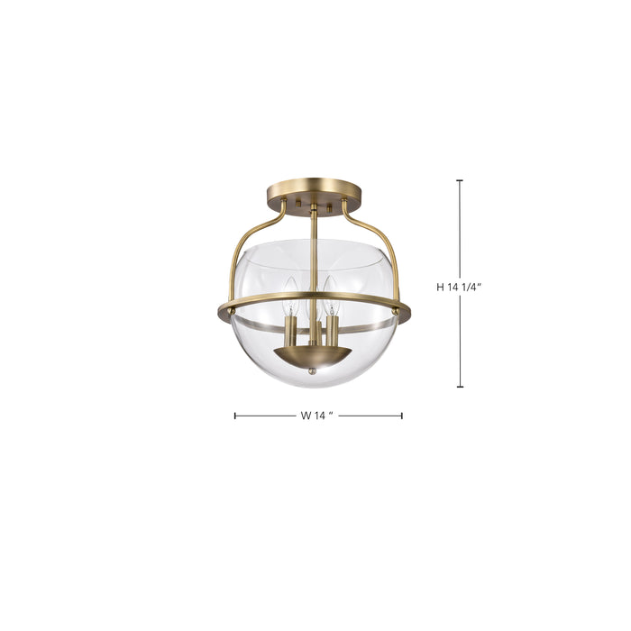 SATCO/NUVO Amado 3 Light Semi Flush Mount Vintage Brass Finish Clear Glass (60-7821)