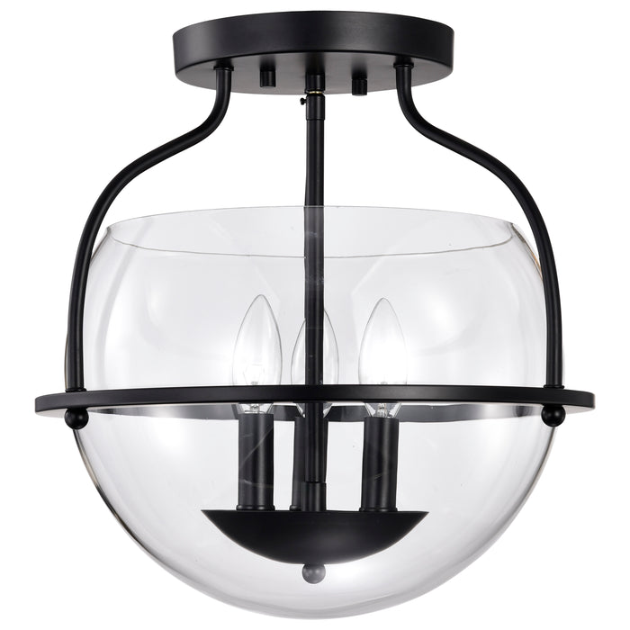 SATCO/NUVO Amado 3 Light Semi Flush Mount Matte Black Finish Clear Glass (60-7823)