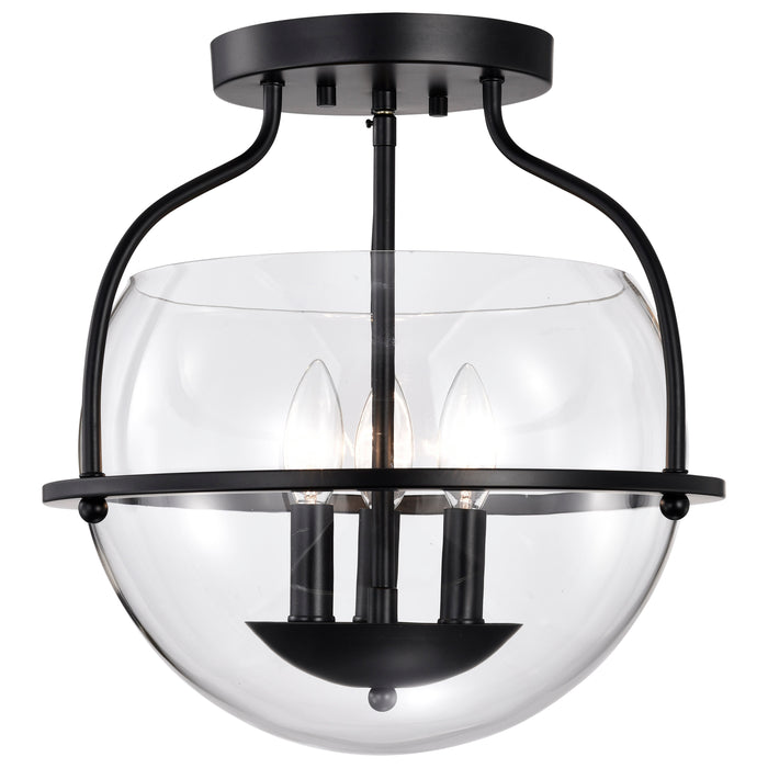 SATCO/NUVO Amado 3 Light Semi Flush Mount Matte Black Finish Clear Glass (60-7823)