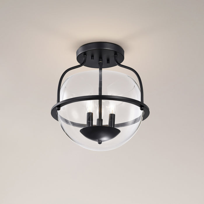 SATCO/NUVO Amado 3 Light Semi Flush Mount Matte Black Finish Clear Glass (60-7823)