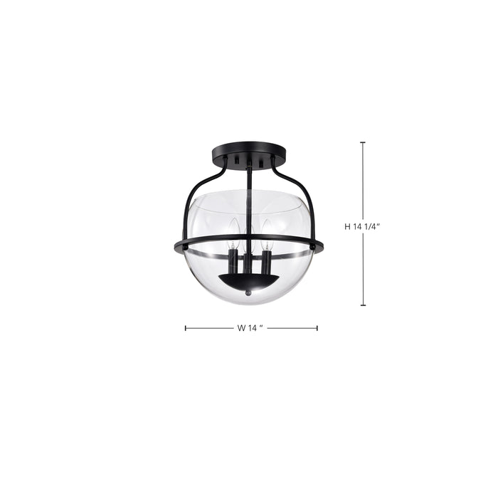 SATCO/NUVO Amado 3 Light Semi Flush Mount Matte Black Finish Clear Glass (60-7823)