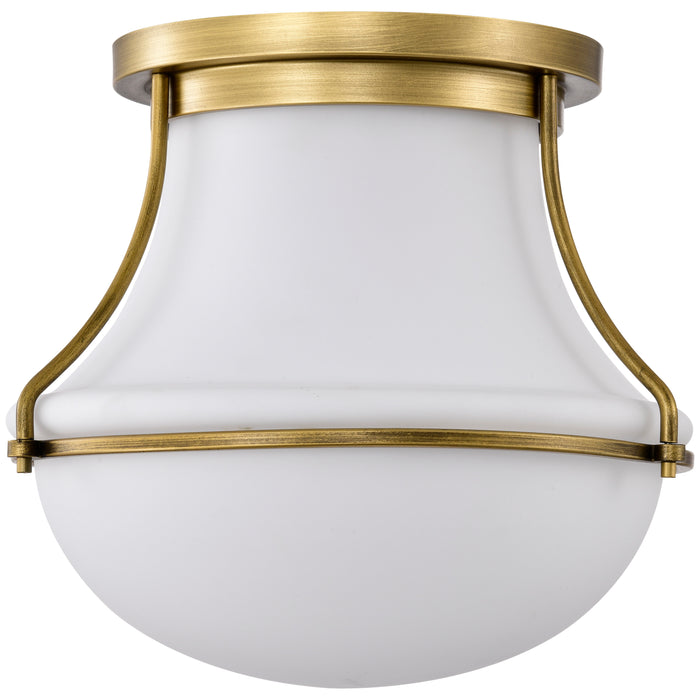 SATCO/NUVO Valdora 1 Light Flush Mount 14 Inch Natural Brass Finish White Opal Glass (60-7861)