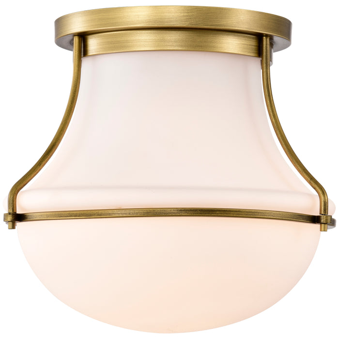 SATCO/NUVO Valdora 1 Light Flush Mount 14 Inch Natural Brass Finish White Opal Glass (60-7861)