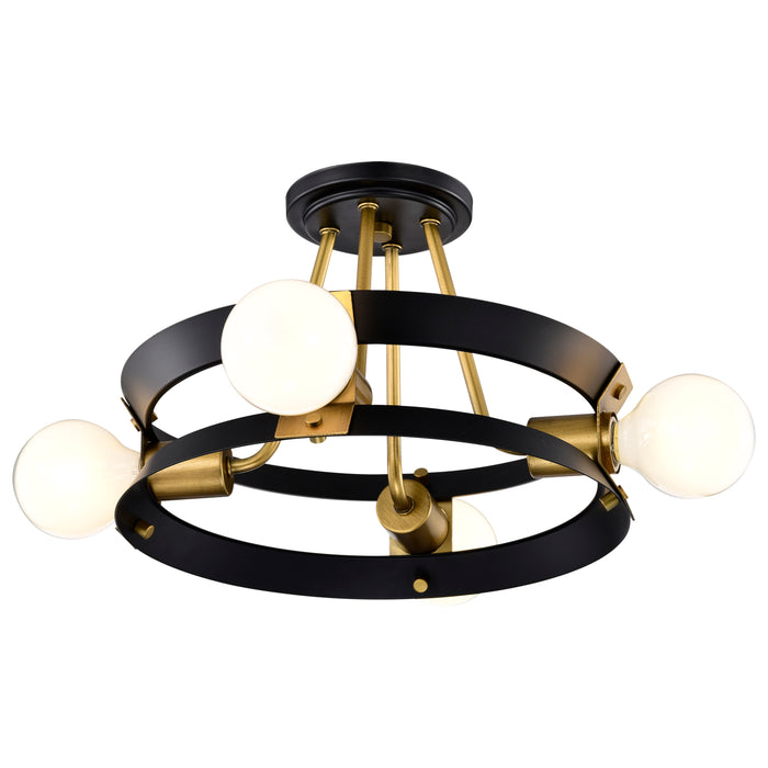 SATCO/NUVO Marsden 4 Light Semi Flush Matte Black And Natural Brass Finish (60-7866)