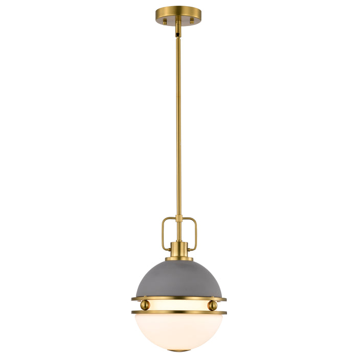 SATCO/NUVO Everton 1 Light Pendant 10 Inch Matte Gray And Brass Finish Etched Opal Glass (60-7875)