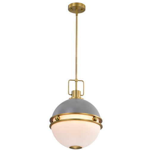 SATCO/NUVO Everton 2 Light Pendant 14 Inch Matte Gray And Brass Finish Etched Opal Glass (60-7877)