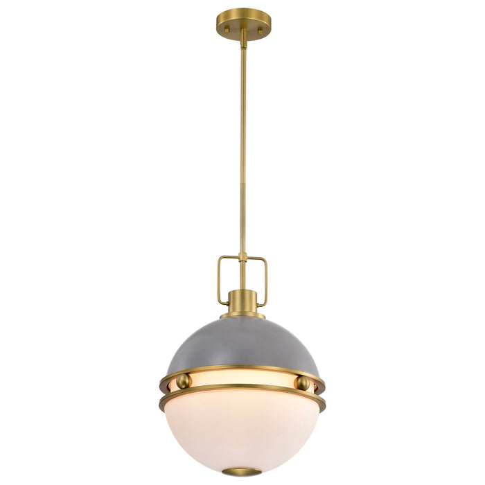 SATCO/NUVO Everton 2 Light Pendant 14 Inch Matte Gray And Brass Finish Etched Opal Glass (60-7877)