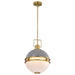 SATCO/NUVO Everton 2 Light Pendant 14 Inch Matte Gray And Brass Finish Etched Opal Glass (60-7877)