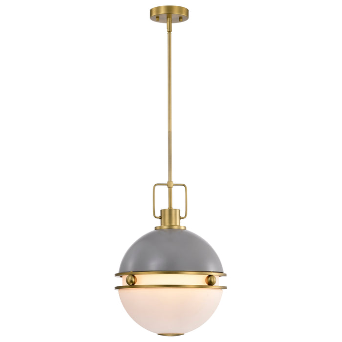 SATCO/NUVO Everton 2 Light Pendant 14 Inch Matte Gray And Brass Finish Etched Opal Glass (60-7877)