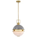 SATCO/NUVO Everton 2 Light Pendant 14 Inch Matte Gray And Brass Finish Etched Opal Glass (60-7877)