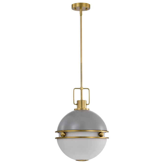 SATCO/NUVO Everton 2 Light Pendant 14 Inch Matte Gray And Brass Finish Etched Opal Glass (60-7877)