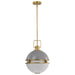 SATCO/NUVO Everton 2 Light Pendant 14 Inch Matte Gray And Brass Finish Etched Opal Glass (60-7877)