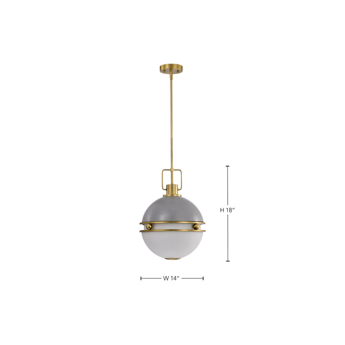 SATCO/NUVO Everton 2 Light Pendant 14 Inch Matte Gray And Brass Finish Etched Opal Glass (60-7877)