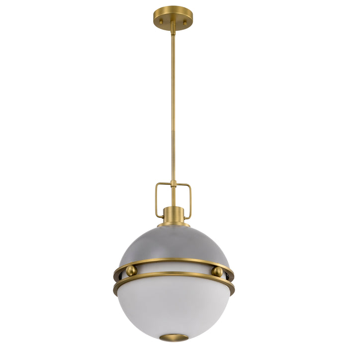 SATCO/NUVO Everton 2 Light Pendant 14 Inch Matte Gray And Brass Finish Etched Opal Glass (60-7877)