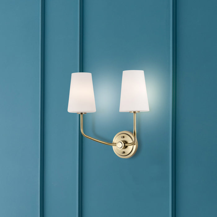 SATCO/NUVO Cordello 2 Light Sconce Vintage Brass Finish Etched White Opal Glass (60-7882)