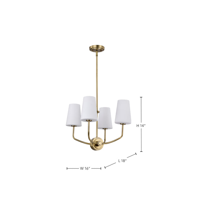 SATCO/NUVO Cordello 4 Light Chandelier Vintage Brass Finish Etched White Opal Glass (60-7884)