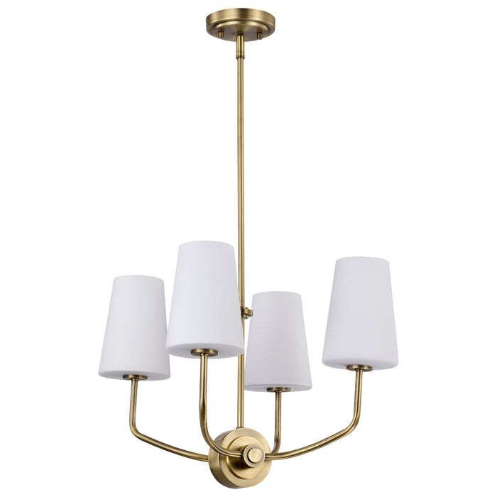 SATCO/NUVO Cordello 4 Light Chandelier Vintage Brass Finish Etched White Opal Glass (60-7884)