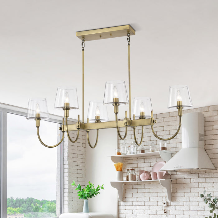 SATCO/NUVO Brookside 6 Light Island Pendant Vintage Brass Finish Clear Glass (60-7887)