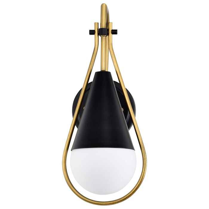 SATCO/NUVO Admiral 1 Light Wall Sconce Matte Black And Natural Brass Finish White Opal Glass (60-7901)