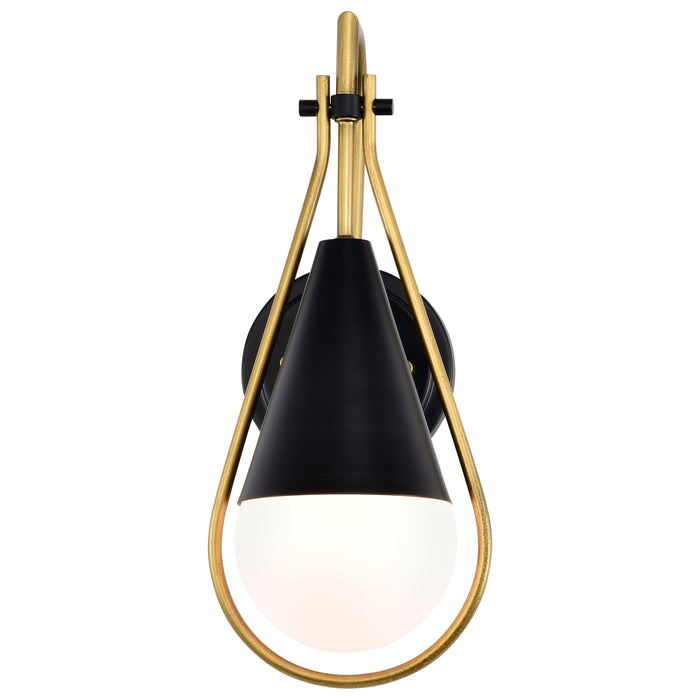 SATCO/NUVO Admiral 1 Light Wall Sconce Matte Black And Natural Brass Finish White Opal Glass (60-7901)