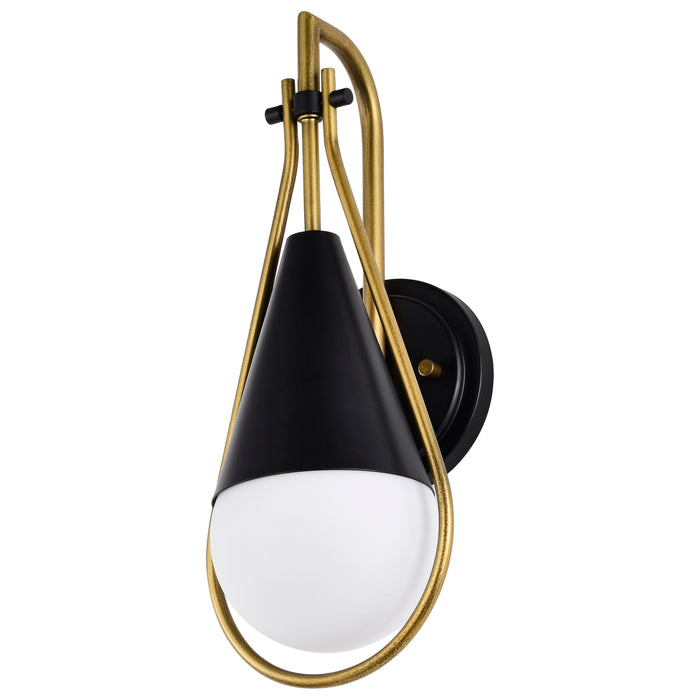 SATCO/NUVO Admiral 1 Light Wall Sconce Matte Black And Natural Brass Finish White Opal Glass (60-7901)