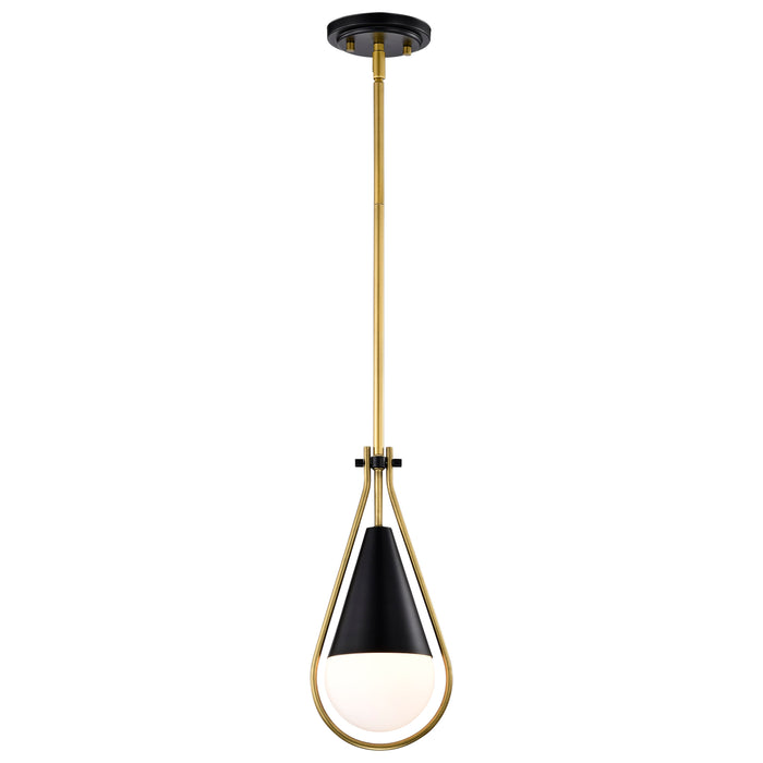 SATCO/NUVO Admiral 1 Light Pendant 10 Inch Matte Black And Natural Brass Finish White Opal Glass (60-7903)