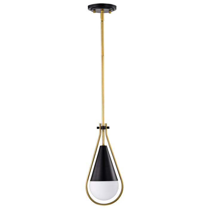 SATCO/NUVO Admiral 1 Light Pendant 10 Inch Matte Black And Natural Brass Finish White Opal Glass (60-7903)