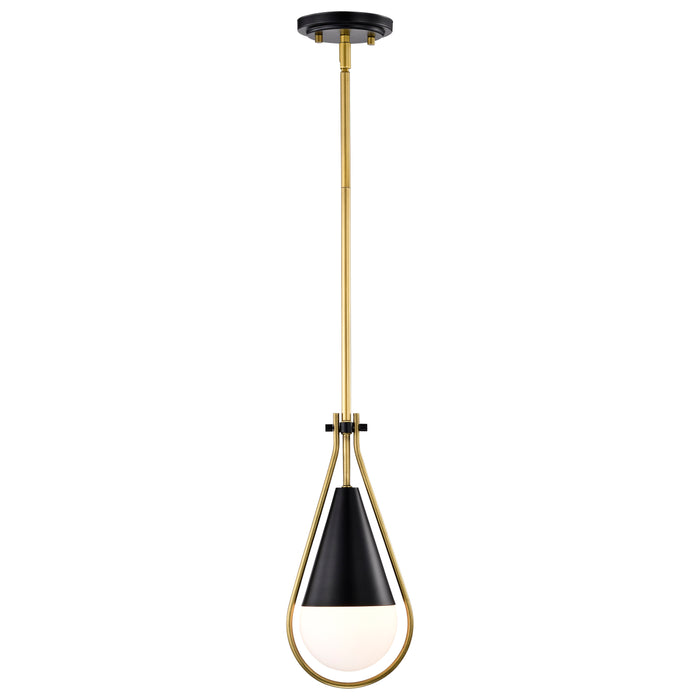 SATCO/NUVO Admiral 1 Light Pendant 10 Inch Matte Black And Natural Brass Finish White Opal Glass (60-7903)