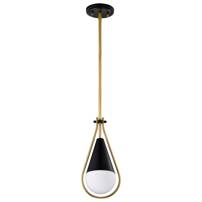 SATCO/NUVO Admiral 1 Light Pendant 10 Inch Matte Black And Natural Brass Finish White Opal Glass (60-7903)