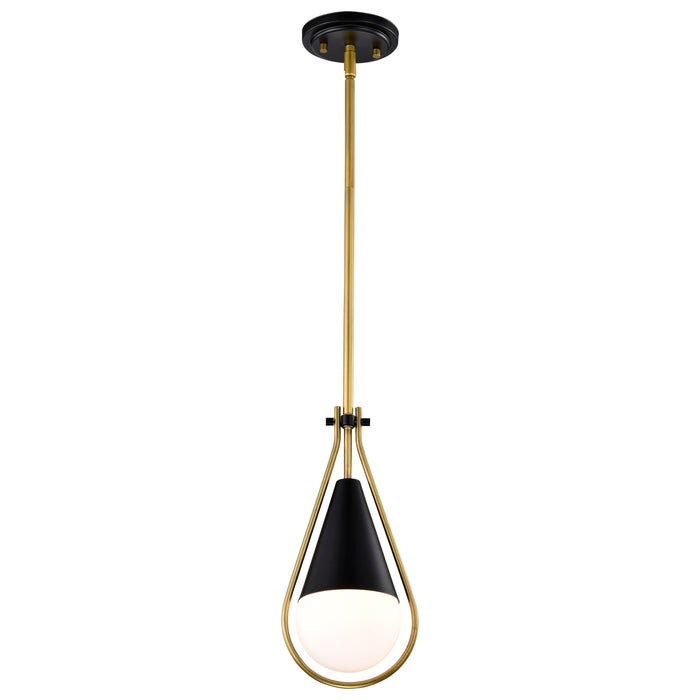 SATCO/NUVO Admiral 1 Light Pendant 10 Inch Matte Black And Natural Brass Finish White Opal Glass (60-7903)
