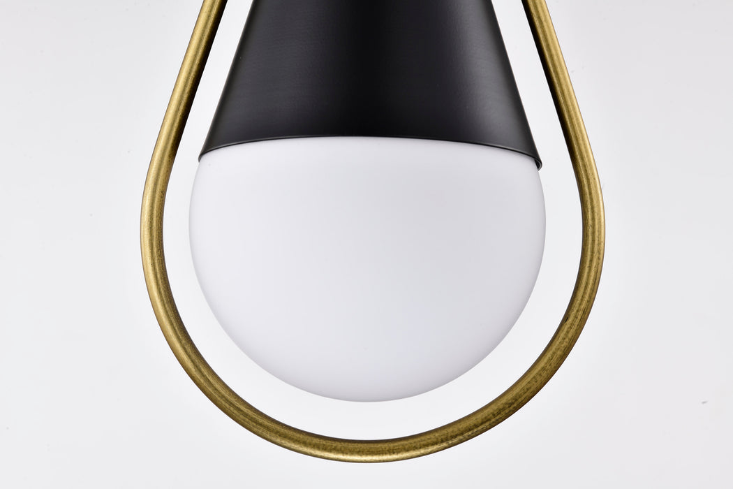 SATCO/NUVO Admiral 1 Light Pendant 10 Inch Matte Black And Natural Brass Finish White Opal Glass (60-7903)