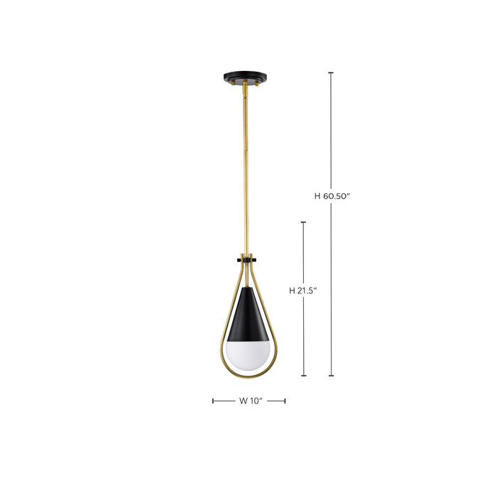 SATCO/NUVO Admiral 1 Light Pendant 10 Inch Matte Black And Natural Brass Finish White Opal Glass (60-7903)