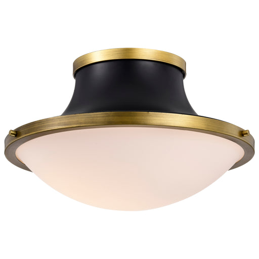 SATCO/NUVO Lafayette 1 Light Flush Mount Fixture 18 Inch Matte Black Finish With Natural Brass Accents And White Opal Glass (60-7906)