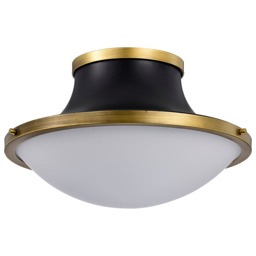 SATCO/NUVO Lafayette 1 Light Flush Mount Fixture 18 Inch Matte Black Finish With Natural Brass Accents And White Opal Glass (60-7906)