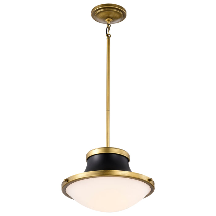 SATCO/NUVO Lafayette 1 Light Pendant 14 Inch Matte Black Finish With Natural Brass Accents And White Opal Glass (60-7907)