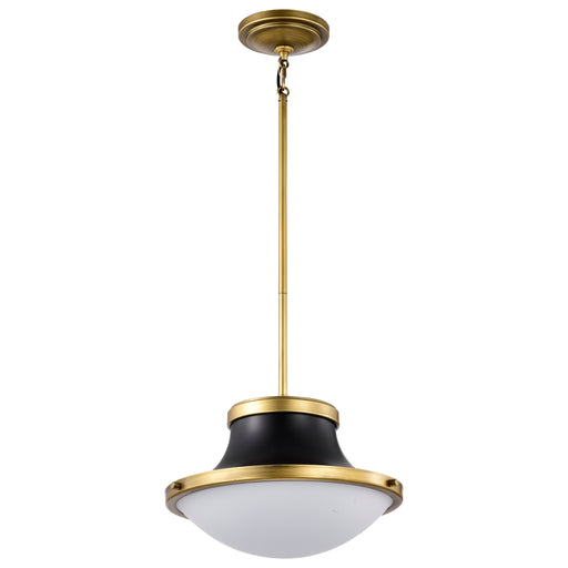 SATCO/NUVO Lafayette 1 Light Pendant 14 Inch Matte Black Finish With Natural Brass Accents And White Opal Glass (60-7907)