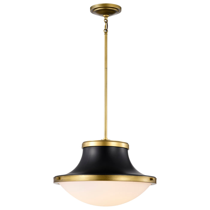 SATCO/NUVO Lafayette 1 Light Pendant 18 Inch Matte Black Finish With Natural Brass Accents And White Opal Glass (60-7908)