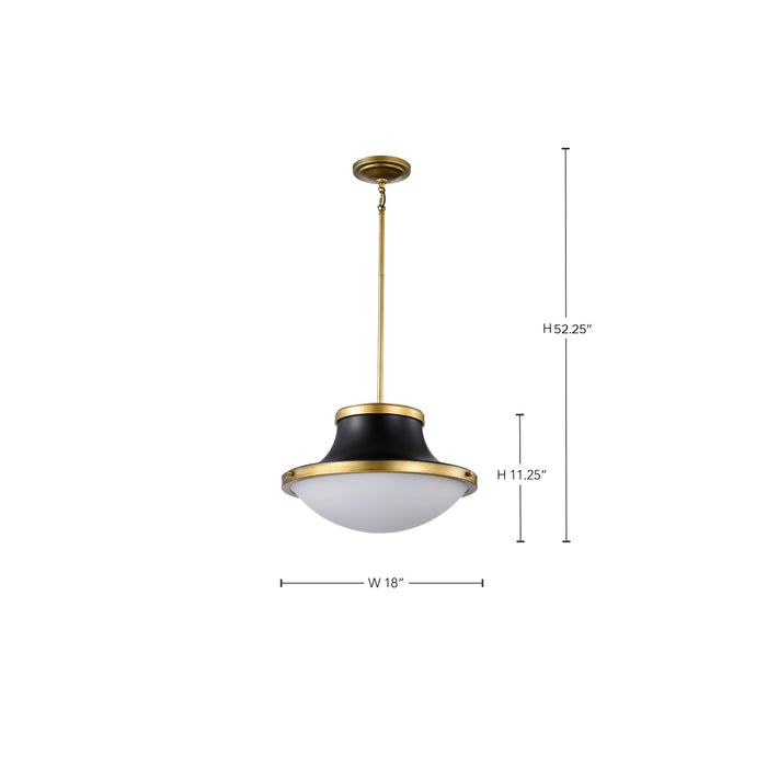 SATCO/NUVO Lafayette 1 Light Pendant 18 Inch Matte Black Finish With Natural Brass Accents And White Opal Glass (60-7908)