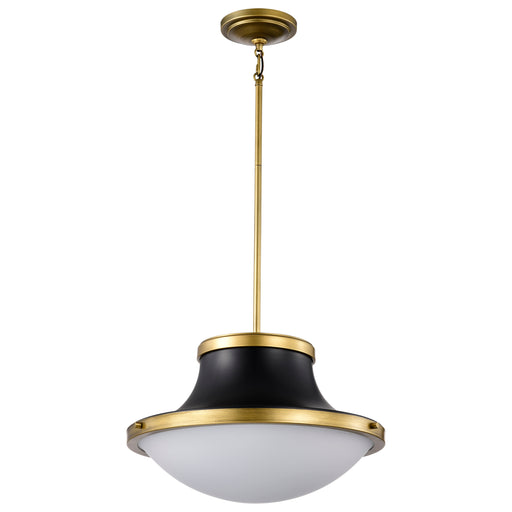 SATCO/NUVO Lafayette 1 Light Pendant 18 Inch Matte Black Finish With Natural Brass Accents And White Opal Glass (60-7908)