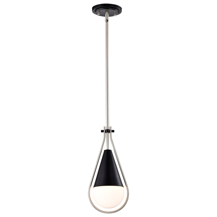 SATCO/NUVO Admiral 1 Light Pendant 6 Inch Matte Black And Brushed Nickel Finish White Opal Glass (60-7912)